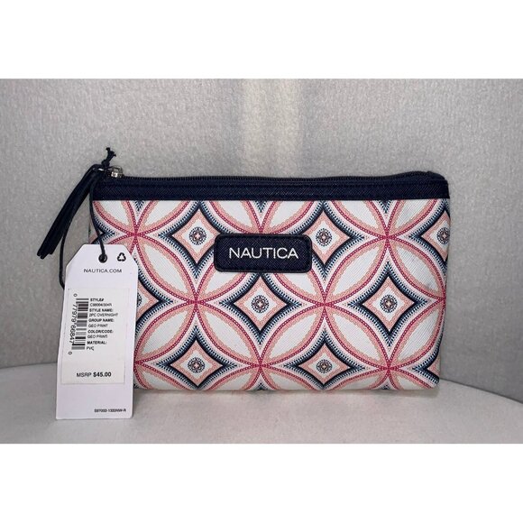 NEW Nautica Geo Print PVC Zip Pouch - Picture 1 of 11